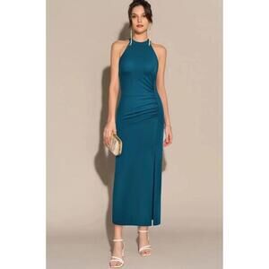 Grace Karin Front Slit Halterneck Ruched Bodycon Party Maxi Dress Size XL